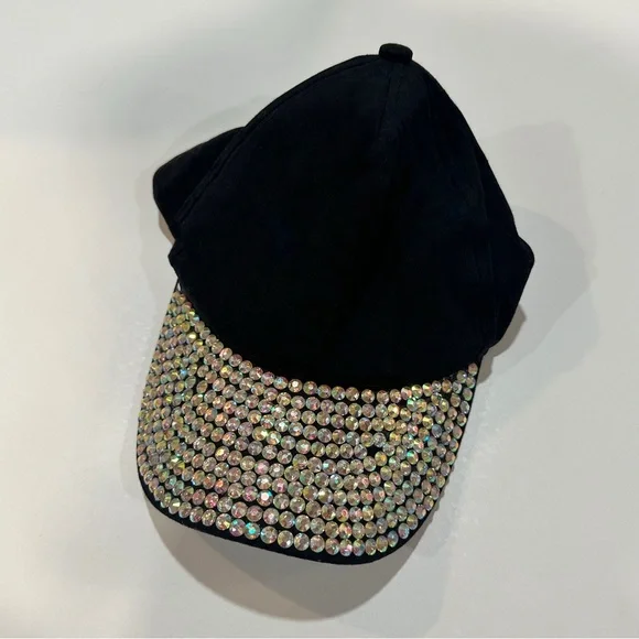 HAT: Black with Luminous Rhinestones, NWOT NWOT Black Faux Suede & Rhinestones Baseball Cap Hat One  main image 2